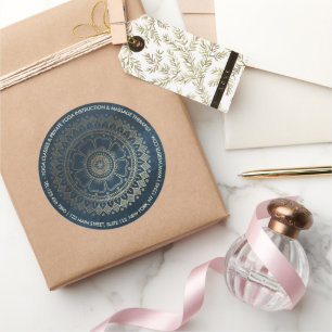 Yoga Meditation Instructor Gold Mandala Navy Blue Ronde Sticker