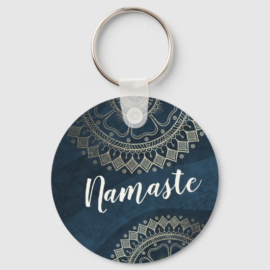 Yoga Meditation Instructor Gold Mandala Navy Blue Sleutelhanger (Voorkant)