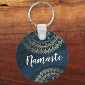 Yoga Meditation Instructor Gold Mandala Navy Blue Sleutelhanger (Voorkant)