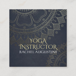 Yoga Meditation Instructor Gold Mandala Navy Blue Vierkante Visitekaartje