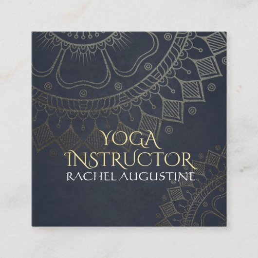 Yoga Meditation Instructor Gold Mandala Navy Blue Vierkante Visitekaartje (Voorkant)
