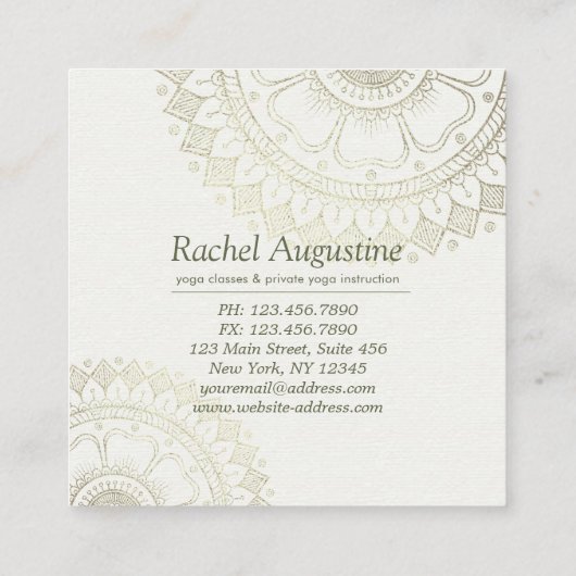 Yoga Meditation Instructor Gold Mandala Navy Blue Vierkante Visitekaartje (Achterkant)