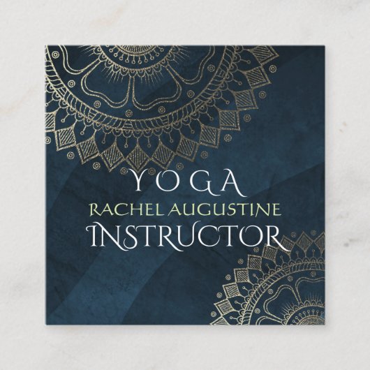 Yoga Meditation Instructor Gold Mandala Navy Blue Vierkante Visitekaartje (Voorkant)