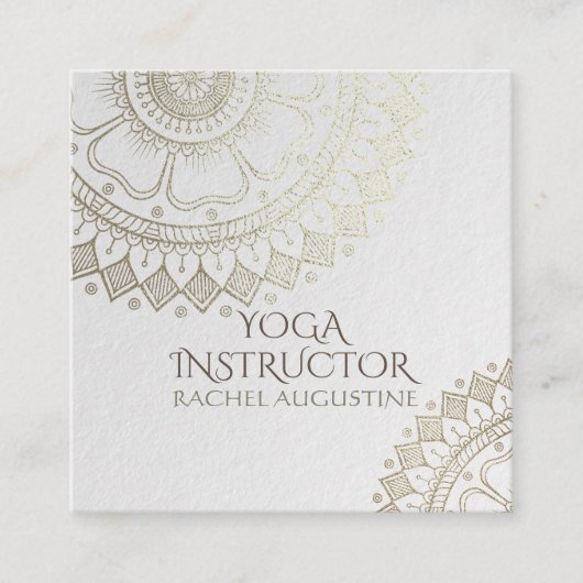 Yoga Meditation Instructor Gold Mandala Navy Blue Vierkante Visitekaartje (Voorkant)