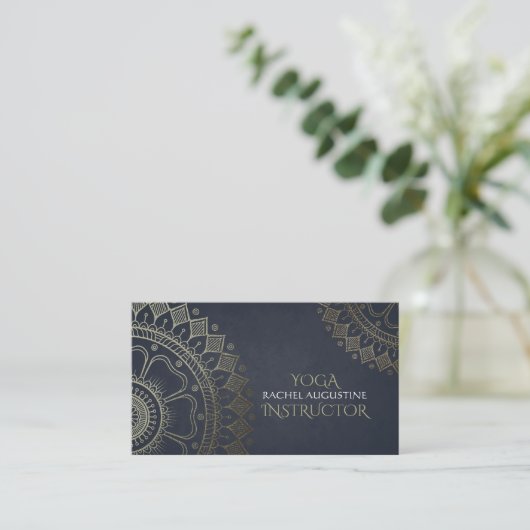 Yoga Meditation Instructor Gold Mandala Navy Blue Visitekaartje (Staand voorkant)