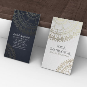 Yoga Meditation Instructor Gold Mandala Navy Blue Visitekaartje