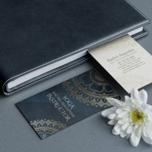 Yoga Meditation Instructor Gold Mandala Navy Blue Visitekaartje