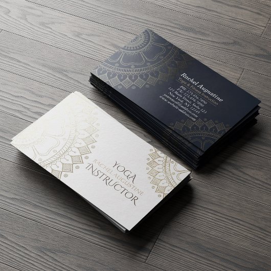 Yoga Meditation Instructor Gold Mandala Navy Blue Visitekaartje