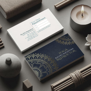 Yoga Meditation Instructor Gold Mandala Navy Blue Visitekaartje