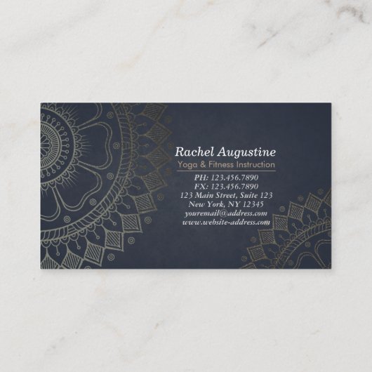Yoga Meditation Instructor Gold Mandala Navy Blue Visitekaartje (Achterkant)