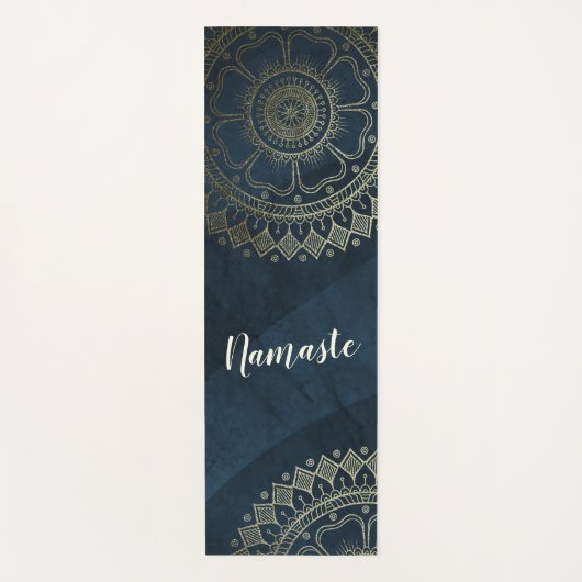 Yoga Meditation Instructor Gold Mandala Navy Blue Yogamat (Voorkant)