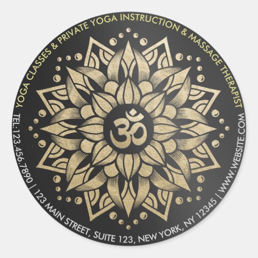 Yoga Meditation Instructor Gold Mandala Om Symbol Ronde Sticker (Voorkant)