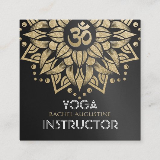 Yoga Meditation Instructor Gold Mandala Om Symbol Vierkante Visitekaartje (Voorkant)