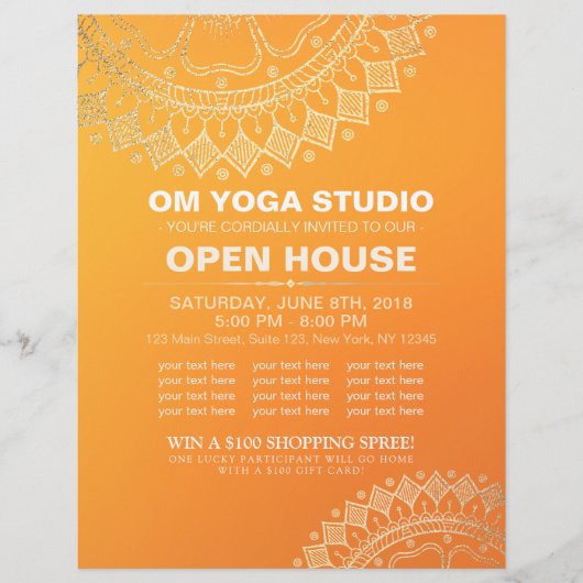 Yoga Meditation Instructor Gold Mandala Open House Flyer (Voorkant)