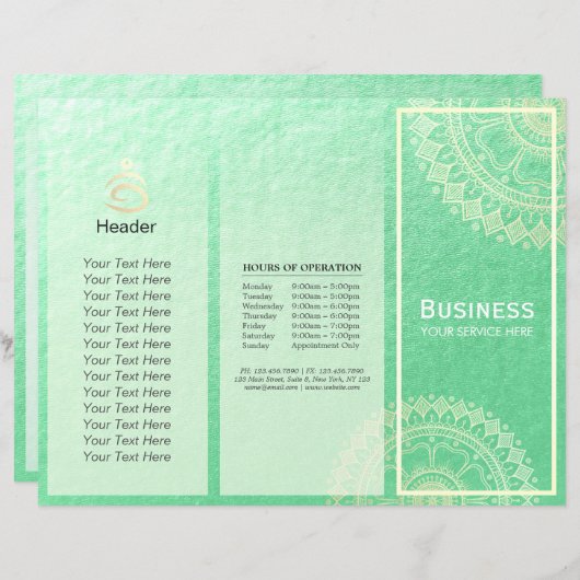 Yoga Meditation Instructor Gold Mandala Tri-Fold (Voorkant / Achterkant)