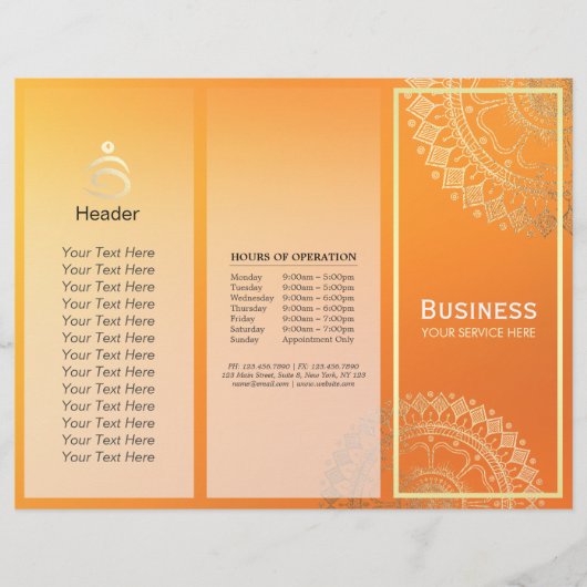 Yoga Meditation Instructor Gold Mandala Tri-Fold (Voorkant)