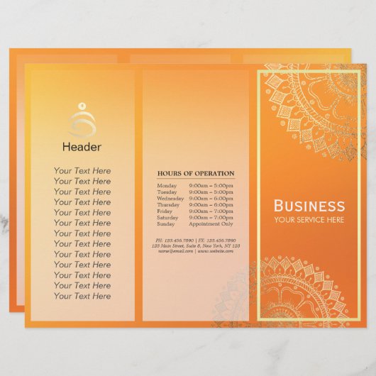 Yoga Meditation Instructor Gold Mandala Tri-Fold (Voorkant / Achterkant)