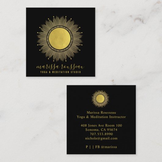Yoga Meditation Instructor Gold Sun Mandala Square Vierkante Visitekaartje (Voorkant / Achterkant)
