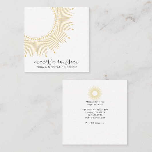 Yoga Meditation Instructor Gold Sun Mandala Vierkante Visitekaartje (Voorkant / Achterkant)