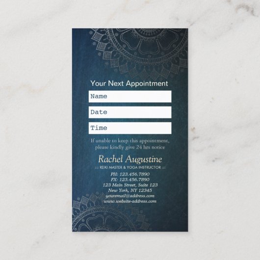 Yoga Meditation Instructor Green Blue Gold Mandala Afsprakenkaartje (Achterkant)