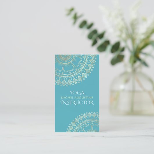 Yoga Meditation Instructor Green Blue Gold Mandala Afsprakenkaartje (Staand voorkant)