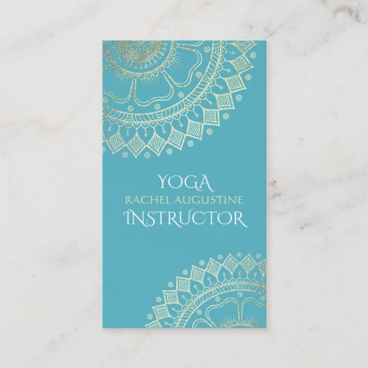 Yoga Meditation Instructor Green Blue Gold Mandala Afsprakenkaartje (Voorkant)