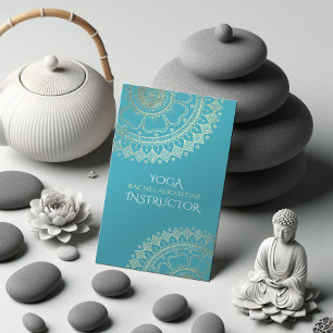 Yoga Meditation Instructor Green Blue Gold Mandala Afsprakenkaartje
