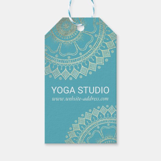 Yoga Meditation Instructor Green Blue Gold Mandala Cadeaulabel (Voorkant)