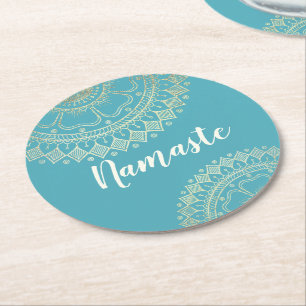 Yoga Meditation Instructor Green Blue Gold Mandala Ronde Kartonnen Onderzetter