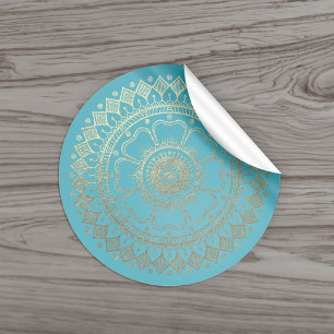 Yoga Meditation Instructor Green Blue Gold Mandala Ronde Sticker