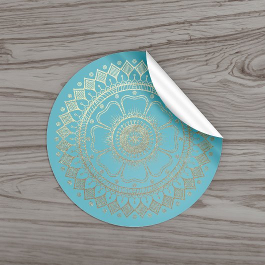 Yoga Meditation Instructor Green Blue Gold Mandala Ronde Sticker