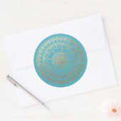 Yoga Meditation Instructor Green Blue Gold Mandala Ronde Sticker (Envelop)