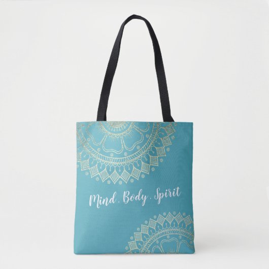 Yoga Meditation Instructor Green Blue Gold Mandala Tote Bag (Voorkant)