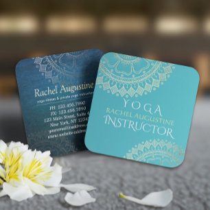 Yoga Meditation Instructor Green Blue Gold Mandala Vierkante Visitekaartje