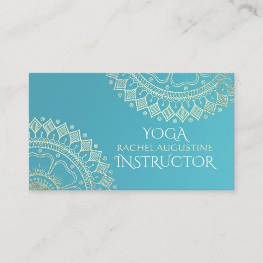 Yoga Meditation Instructor Green Blue Gold Mandala Visitekaartje (Voorkant)