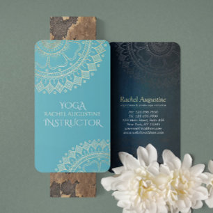 Yoga Meditation Instructor Green Blue Gold Mandala Visitekaartje