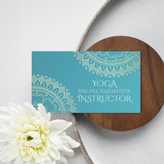 Yoga Meditation Instructor Green Blue Gold Mandala Visitekaartje
