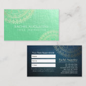 Yoga Meditation Instructor Green Gold Foil Mandala Afsprakenkaartje (Voorkant / Achterkant)