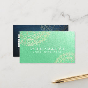 Yoga Meditation Instructor Green Gold Foil Mandala Afsprakenkaartje