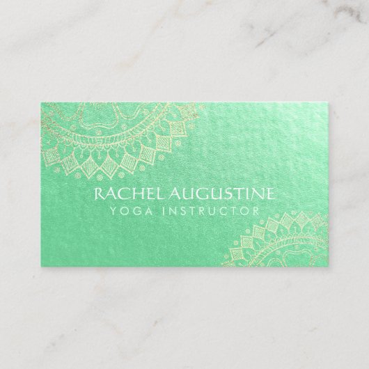 Yoga Meditation Instructor Green Gold Foil Mandala Afsprakenkaartje (Voorkant)