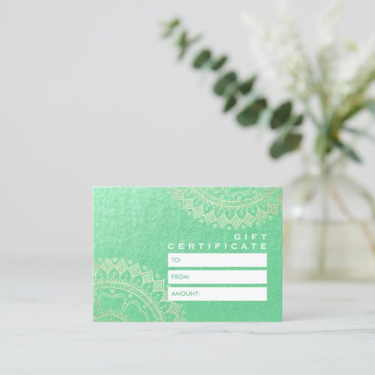 Yoga Meditation Instructor Green Gold Foil Mandala Kortingskaartje (Staand voorkant)