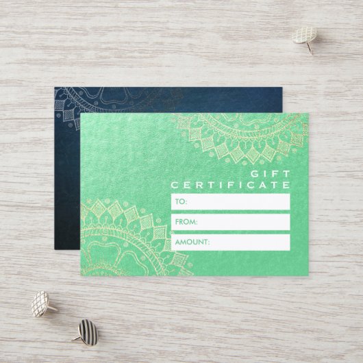 Yoga Meditation Instructor Green Gold Foil Mandala Kortingskaartje (Voorkant / Achterkant in situ)