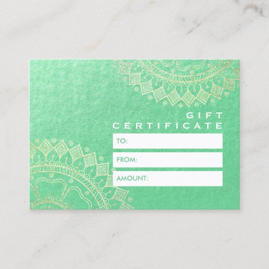 Yoga Meditation Instructor Green Gold Foil Mandala Kortingskaartje (Voorkant)