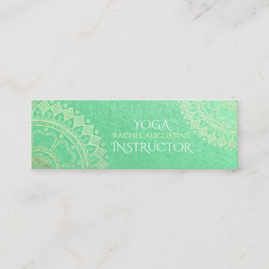 Yoga Meditation Instructor Green Gold Foil Mandala Mini Visitekaartje (Voorkant)