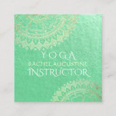 Yoga Meditation Instructor Green Gold Foil Mandala Vierkante Visitekaartje (Voorkant)