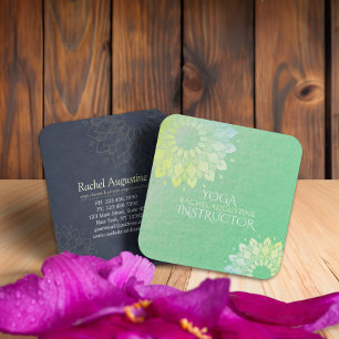 Yoga Meditation Instructor Green Gold Foil Mandala Vierkante Visitekaartje