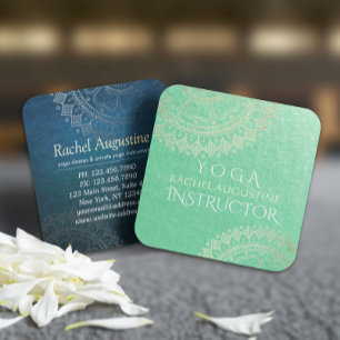 Yoga Meditation Instructor Green Gold Foil Mandala Vierkante Visitekaartje