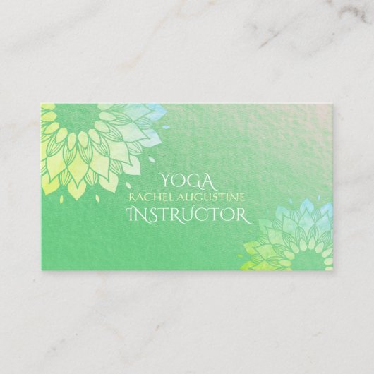 Yoga Meditation Instructor Green Gold Foil Mandala Visitekaartje (Voorkant)