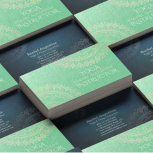 Yoga Meditation Instructor Green Gold Foil Mandala Visitekaartje