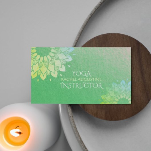Yoga Meditation Instructor Green Gold Foil Mandala Visitekaartje